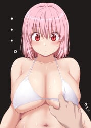 1girl absurdres areola_slip bikini black_background breasts highres huge_breasts looking_at_viewer navel nori_tamago pink_eyes pink_hair saigyouji_yuyuko solo_focus stomach swimsuit touhou white_bikini