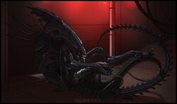 2013 alien alien_(franchise) dildo female male_xenomorph masturbation pussy_juice saliva sharp_teeth viral_divinity xenolugia150 xenomorph xenomorph_queen