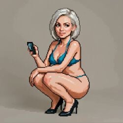 ai_generated bikini blonde heels mature_female milf pixel_art sexy sexy_pose squatting