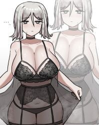 ... 1girls big_breasts black_panties breasts faust_(limbus_company) female huge_breasts limbus_company lingerie lingerie_bra looking_at_viewer mitama_nyan project_moon stockings sweat sweating sweaty white_hair