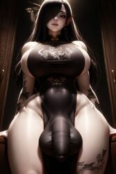 ai_generated balls ballsack black_hair breasts breasts_bigger_than_head bulge bulge_under_clothes bulging_penis cock elf_ears flaccid flaccid_penis futa_cock futa_only futanari huge_balls huge_breasts huge_cock huge_testicles huge_thighs long_hair looking_at_viewer pelvic_curtain pelvic_line penis penis_bulge slim_waist snapperai tattoo tattoo_on_legs tattoo_on_thigh tattooed_arm testicles thick_thighs thighs voluptuous voluptuous_body voluptuous_futa wide_hips