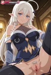 1girl absurd_resolution absurdres ahoge ai ai-created ai_art ai_generated anime_coloring bare_shoulders black_panties blue_eyes blush bracelet braid character_request choker cleavage clothes_lift detailed_background dynamic_angle dynamic_pose elbow_gloves elf exhibitionism exibitionism exited explicit female_focus from_below garter_straps glossy glossy_body glossy_skin gloves gorgeous hair_ornament hentai hi_res high_contrast high_quality high_resolution in_heat indoors large_breasts long_hair looking_at_viewer merlin nsfw patreon perfect_anatomy pervert_female plump pointy_ears presenting pubic_hair rakudai_kenja_no_gakuin_musou rating_explicit sexy sexy_body sexy_female sexy_pose skirt_lift smile soft_shading solo source_anime standing teasing teasing_viewer thighhighs thong underwear voluptuous voluptuous_body voluptuous_female white_hair
