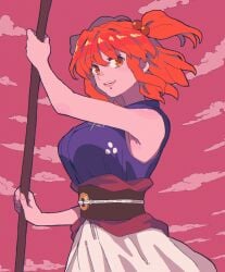 breast holding_scythe komachi_onozuka onozuka_komachi red_hair touhou two_side_up