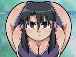 1girls 2d 2d_(artwork) ass azumanga_daiou bent_over big_ass breasts drivingbearr female female_focus female_only huge_ass large_breasts leaning_forward light-skinned_female light_skin looking_at_viewer meme nyamo_minamo_kurosawa please_look_forward_to_it solo swimsuit thick_thighs thighs wide_hips