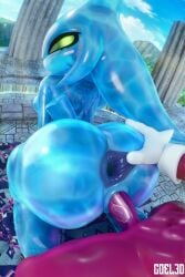 1boy 1girls 3d 3d_(artwork) anthro anthro_on_anthro anus ass big_ass big_breasts big_thighs breasts chaos_(sonic) coel3d donut_anus female gigantic_ass gigantic_thighs huge_ass huge_thighs male penetration penis penis_in_pussy puffy_anus pussy sex sonic_(series) sonic_the_hedgehog_(series) standing standing_sex thick_thighs water