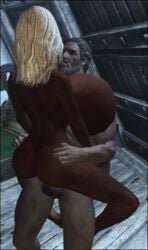 3d animated bouncing_breasts dark-skinned_female dark_skin female gigantic_breasts huge_breasts interracial male nipples nude penetration redguard sex skyrim the_elder_scrolls