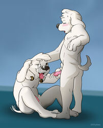 2013 anthro artist_name ass blush brian_griffin canine cousins cum cum_on_face cum_on_tongue dated duo erection family_guy furry gay hand_on_penis incest jasper_(family_guy) male male_only no_humans penis piercing pitaya tailwag tongue yaoi