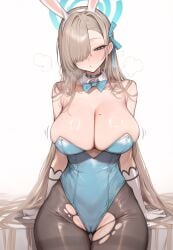 ai_generated asuna_(blue_archive) asuna_(bunny)_(blue_archive) blue_archive blush bowtie bunny_ears bunnysuit cameltoe choker clothed gloves pantyhose patreon plushyplant sexy white_background