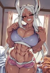 1girls abs ai_generated bare_arms bare_legs bare_shoulders bare_thighs bedroom big_breasts bunny_ears bunny_girl clothed clothing cocky69 color dark_skin dark_skinned_female female female_focus female_only fit_female hi_res large_breasts long_hair looking_at_viewer miruko muscles muscular muscular_female muscular_legs muscular_thighs my_hero_academia rumi_usagiyama sexy sexy_body sexy_female sexy_pose smug smug_face solo solo_female superheroine thick_thighs white_hair