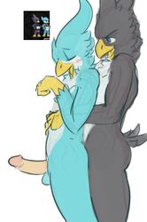 anal avian background black blush closed_eyes cyan dovne from_behind gay male no_humans open_mouth penis plain_background starbound yaoi