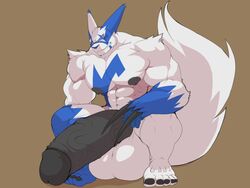 1boy abs biceps black_penis blue blue_fur cursedmarked furry furry_only hyper hyper_balls hyper_genitalia hyper_penis hyper_testicles looking_at_penis looking_at_viewer male male_only muscle muscles muscular muscular_arms muscular_legs muscular_male muscular_thighs nipples pecs pokemon pokemon_(species) shiny_pokemon shiny_zangoose smile smirk solo touching_penis veins veiny_penis what white_fur zangoose