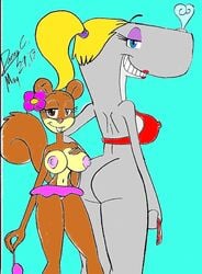 2013 2girls anthro ass blu3danny breasts female furry nickelodeon nipples no_humans pearl_krabs sandy_cheeks spongebob_squarepants squirrel straight_hair uncensored whale