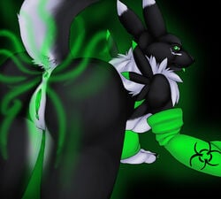 acidrenamon acidrenamon_(artist) alternate_color anal_vore anthro anus arm_gloves armwear ass bandai bent_over biohazard_symbol black_background black_fur black_nose black_skin breasts canine claws digimon fan_character fart fart_cloud female flatus fluffy fox fur furry gloves glow green_anus green_background green_eyes green_fur green_pussy green_skin green_tongue happy hi_res japanese looking_at_viewer looking_back micro onomatopoeia plain_background pointy_ears presenting presenting_hindquarters pussy renamon sideboob skin smell smile solo tongue tongue_out video_games vore vulpine white_fur