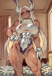1girls abs ai_generated bare_arms bare_legs bare_shoulders bare_thighs bedroom big_breasts bunny_ears bunny_girl clothed clothing cocky69 color dark_skin dark_skinned_female female female_focus female_only fit_female hi_res large_breasts long_hair looking_at_viewer miruko muscles muscular muscular_female muscular_legs muscular_thighs my_hero_academia rumi_usagiyama sexy sexy_body sexy_female sexy_pose smug smug_face solo solo_female superheroine thick_thighs white_hair