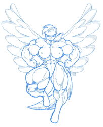 2013 abs biceps blackheart_(artist) breasts equine extreme_muscles female flexing friendship_is_magic hooves inks looking_at_viewer monochrome muscles muscular_female my_little_pony navel nipples nude pegasus pussy rainbow_dash_(mlp) sketch smile solo straight_hair wings