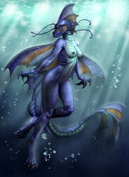 female areola breasts claws dragon dragoness female fins inert-ren looking_at_viewer marine nipples nude pussy sea_serpent solo swimming underwater