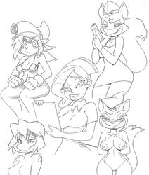 animaniacs anthro areola big-e6 breasts canine character_request erect_nipples eyewear female fox furry glasses grin gun hello_nurse human lipstick looking_at_viewer lt._fox_vixen monochrome navel nipples nude nurse ranged_weapon smile squirrel_and_hedgehog tagme weapon