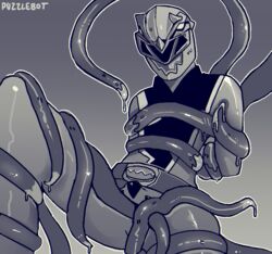 black_and_white bulge gay kishiryu_sentai_ryusoulger male_focus male_on_male male_only monochrome puzzlebot ryusoul_blue super_sentai tentacle tentacle_on_male yaoi