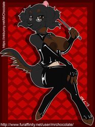 anthro aysu bondage canine dominatrix female fur furry mrchocolate mutt riding_crop rubber solo