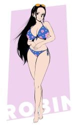 1girls big_breasts bikini black_hair breasts female female_only flat_colors full-length_portrait hiyozuki long_hair looking_at_viewer nico_robin no_sex no_visible_genitalia one_piece portrait post-timeskip solo sunglasses_on_head