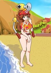 1girls artist_request beach breasts female mario_(series) monica_(monica_and_veronica) monica_and_veronica nude pussy super_mario_sunshine tagme
