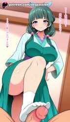 1boy 1girls 2025 ai_assisted ai_generated anime artist_name bangs big_breasts big_chest big_penis blue_eyes blunt_bangs blurry blurry_background blush breast breasts bust busty chest cock dick explicit eyebrows_visible_through_hair feet feet_fetish female foot_fetish foot_play footjob foreskin green_hair hair_bobbles hair_ornament hand_on_hip heart hi_res high_quality high_resolution highres indoors japanese_clothes kimono kusuriya_no_hitorigoto large_breasts long_hair looking_at_viewer male maomao_(kusuriya_no_hitorigoto) patreon patreon_username penis pov skypassion smile socks solo_focus stable_diffusion straight toejob uncensored uncircumcised watermark white_legwear