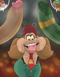 3boys anthro ape banana big_penis blue_overalls brown_fur clothing cock_ring crocodile crocodilian donkey_kong donkey_kong_(dkbananza) donkey_kong_(series) donkey_kong_bananza donkey_kong_in_overalls erection funky_kong fur furry furry_male furry_only gay genitals gorilla green_skin hands_on_face hat huge_cock k_rool large_penis looking_at_penis male male_only mammal mature mature_male necktie nintendo open_mouth overalls penis piqueraj primate red_hat red_necktie reptile scalie sunglasses teeth thick_penis tongue tongue_out