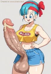 abs ai_generated armpits bulma_(dragon_ball) bulma_briefs dirty_cock dragon_ball excessive_smegma futanari huge_cock intersex penis smegma