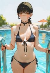 1girls ai_generated bikini bikini_bottom bikini_top black_hair chainsaw_man cheating demon demon_girl devil devil_girl female female heroine light-skinned_female mitaka_asa netorare ntr qos qos_clothing queen_of_spades queen_of_spades_symbol ringed_eyes scar scar_on_face spiral_eyes yoru_(chainsaw_man)