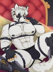 absurd_res anthro big_muscles big_pecs canid canine canis clothing hi_res jockstrap male male/male mammal marsh_bunn mihoyo muscular pecs solo straps straps_across_chest thiren underwear von_lycaon wolf zenless_zone_zero