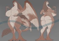 absurd_res anthro areola ass avian beak big_breasts bird breasts feathered_wings feathers female fur genitals hi_res khemmmis nipples nude pussy simple_background thick_thighs vulva wings