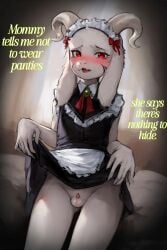 1562566 ai_generated asriel_dreemurr balls clitoris clothed clothed_male clothing english english_text female femboy femboy_only femboysub goat horns maid maid_apron maid_outfit maid_uniform male male_only malesub mommy mommy_kink penis penis_clitoris pussy red_eyes red_penis small_balls small_penis text undertale undertale_(series)