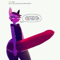 1boy alternate_color animated anthro anthrofied ask_blog ass big_ass big_ears big_eyes black_eyes bulge capdocks clothed crossdressing erection erection_under_clothes erection_under_clothing eye_contact femboy furry girly half-closed_eyes high_quality highres huge_cock hung_trap hyper hyper_penis jess_(capdocks) localfetishexplainer long_penis looking_at_viewer looking_away male male_only nintendo original_character penis penis_under_clothes pokemon pokemon_xy pose purple_fur purple_hair solo standing tenting text thick_penis thigh_gap thighhighs underwear wardrobe_malfunction white_background wide_hips
