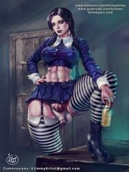 1futa bulge futa_only futanari kinkyjimmy miniskirt panties stockings the_addams_family wednesday_addams