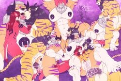 5_toes abs andromorph anthro barefoot big_muscles big_pecs birthday black_hair bodily_fluids canid canine canis crimsonmercury7192 cum cum_in_vagina cum_inside cunnilingus darius_leogator diamond_(marking) feet felid feline genital_fluids gold_(metal) gold_tooth group group_sex hair horn huge_pecs hybrid intersex intersex/male kissing lion lynx male male/male mammal markings mercury_(character) modem_(character) montage muscular muscular_andromorph muscular_anthro muscular_intersex muscular_male muscular_thighs nipple_piercing nipples oral pantherine pecs piercing purple_eyes red_eyes red_hair sex size_difference striped_body stripes tattoo threesome tiger toes trio vaginal_penetration white_hair wolf