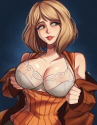 1girls ashley_graham blonde_hair bra capcom exposed_breasts green_eyes magaska19 resident_evil resident_evil_4 solo solo_female translucent_clothing