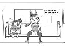 absurd_res animal_crossing clothed clothing female genitals grams_(animal_crossing) group herculesart hi_res humanoid legwear looking_at_viewer nintendo no_underwear piercing pussy rosie_(animal_crossing) stockings train vehicle villager_(animal_crossing) vulva