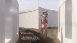 3d_(artwork) absurd_res anthro ass digital_media_(artwork) femboy grass hi_res horn lagomorph liminal_spaces male mammal nude plant sany_van_fox sanythefox solo the_backrooms wings wolpertinger
