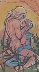 1boy 1boy1girl 1girls barely_visible_nipples braided_hair breasts canon_couple color completely_nude cursoulla female flower flower_in_hair hand_on_another's_face hand_on_another's_thigh imminent_sex kaine_(nier) kneeling lighting long_hair looking_at_another male muscular muscular_male nier nier_(character) nier_(series) nier_replicant nipples outdoors romantic romantic_couple sideass sitting sitting_on_lap straight tied_hair unfinished unseen_male_face white_hair wholesome wip