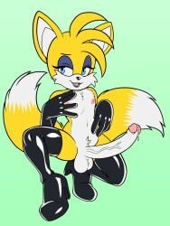 2025 anthro balls big_penis canid canine clothing digital_drawing_(artwork) digital_media_(artwork) eyeshadow femboy fours_(artist) fourssss fox fur genitals gloves handwear hi_res huge_cock latex latex_clothing latex_gloves latex_handwear latex_legwear legwear looking_at_viewer makeup male male_only mammal multicolored_body multicolored_fur nipples open_mouth penis seductive sega solo sonic_(series) sonic_the_hedgehog_(series) tails tails_the_fox two_tone_body two_tone_fur vein veiny_penis white_body white_fur yellow_body yellow_fur