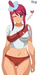 1girls alternate_costume big_breasts bloomers blue_eyes breasts buruma curvaceous curvy female female_focus female_only flower_in_hair football happy heart hips huge_breasts independence_day large_breasts latina latina_milf legs macabromac nintendo perú peru peruvian peruvian_female pokemon pokemon_bw pubic_hair pussy pussy_visible_through_clothes red_hair self_upload sequence skyla_(pokemon) smile soccer_uniform spoken_heart tanned thick_hips thick_legs thick_thighs thighs underwear wide_hips wink