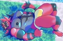 2025 abs absurd_res anthro areola barazoku barefoot biceps big_bulge big_muscles body_hair bulge chest_hair closed_eyes clothed clothing eyebrows feet fur generation_7_pokemon grass happy_trail hi_res huge_bulge huge_muscles huuxian incineroar lying male muscular muscular_anthro muscular_male nintendo nipples on_back open_mouth open_smile outside pecs plant pokemon pokemon_(species) poolside pubes shadow smile solo speedo swimming_pool swimwear teeth thick_arms thick_thighs topless topless_anthro topless_male tuft water