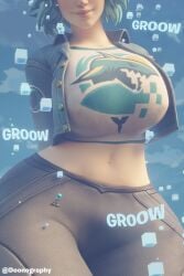1girls 3d 3d_(artwork) battle_bus big_breasts blue_hair blue_hair_female breasts doonography female female_focus female_only fortnite fortnite:_battle_royale giant_female giant_woman giantess huge_boobs huge_breasts light-skinned_female light_skin lightrider_(fortnite) midriff midriff_baring_shirt smile smiling smiling_at_viewer solo solo_female solo_focus stomach thick_thighs thighs tummy video_game_character