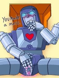 1boy alien alien_anatomy angry_expression autobot blush blush blushing_profusely complaining cum_drip cum_in_pussy cuntboy cuntboy_sans_balls cybertronian hand_to_mouth herm hermaphrodite huffer_(transformers) irritated male_only mecha pussy robot robot_humanoid transformers transformers_g1 trembling unusual_cum