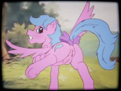 1980s_theme anthro ass equid equine female firefly_(pre-g4) genitals hasbro horse mammal mlp_g1 my_little_pony mythological_creature mythological_equine mythology on_model pegasus pony presenting presenting_hindquarters presenting_vulva pussy solo spread_legs spreading tabloi teats vhs_artifacts vhs_filter vulva wings