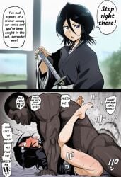 1boy 1girls 2koma ai_generated asian asking_for_it bleach dark-skinned_male dark_skin english english_text female folded from_behind ghettoshalltear instant_loss instant_loss_2koma interracial kuchiki_rukia light-skinned_female male mating_press netorare ntr orgasm orgasm_face raceplay racial_slur rough_sex sex size_difference slur text the_n_word