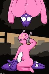 antennae_(anatomy) anthro ass balls big_balls big_butt big_penis bodily_fluids closed_eyes cross-popping_vein duo erection facesitting featureless_chest five_pebbles_(rain_world) genitals hand_behind_head hand_on_leg huge_butt huge_cock humanoid iterator_(rain_world) machine male male/male mister_redintong on_top penis pink_body rain_world rear_view roaring_knight_pareidolia robot sitting_on_another spearmaster_(rain_world) spiked_penis spikes spikes_(anatomy) tears videocult
