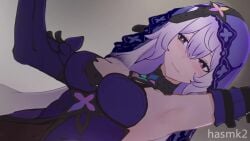 1boy 1girls animated armpits black_gloves black_swan_(honkai:_star_rail) blush breasts chubby_male clothed_female_nude_male dark-skinned_male dark_skin dress elbow_gloves erection fat_male female hair_between_eyes handjob hasmk2 honkai:_star_rail honkai_(series) hood large_breasts long_hair longer_than_30_seconds lowres male mp4 no_cum one_arm_up penis purple_dress purple_hair sigh smile sound straight tagme training turtleneck video yellow_eyes