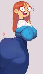 big_ass dress glasses heart krekk0v large_breasts light-skinned_female light_skin ms._lovelett open_mouth red_hair see-through_clothing see-through_top surprised sweat teacher