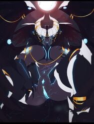 clitoris_piercing female female_only glowing_nipples glowing_pussy goddess gold_jewelry horns monster_girl morta nipple_chain nipple_piercing plagueburd sharp_claws sharp_teeth solo_female wings